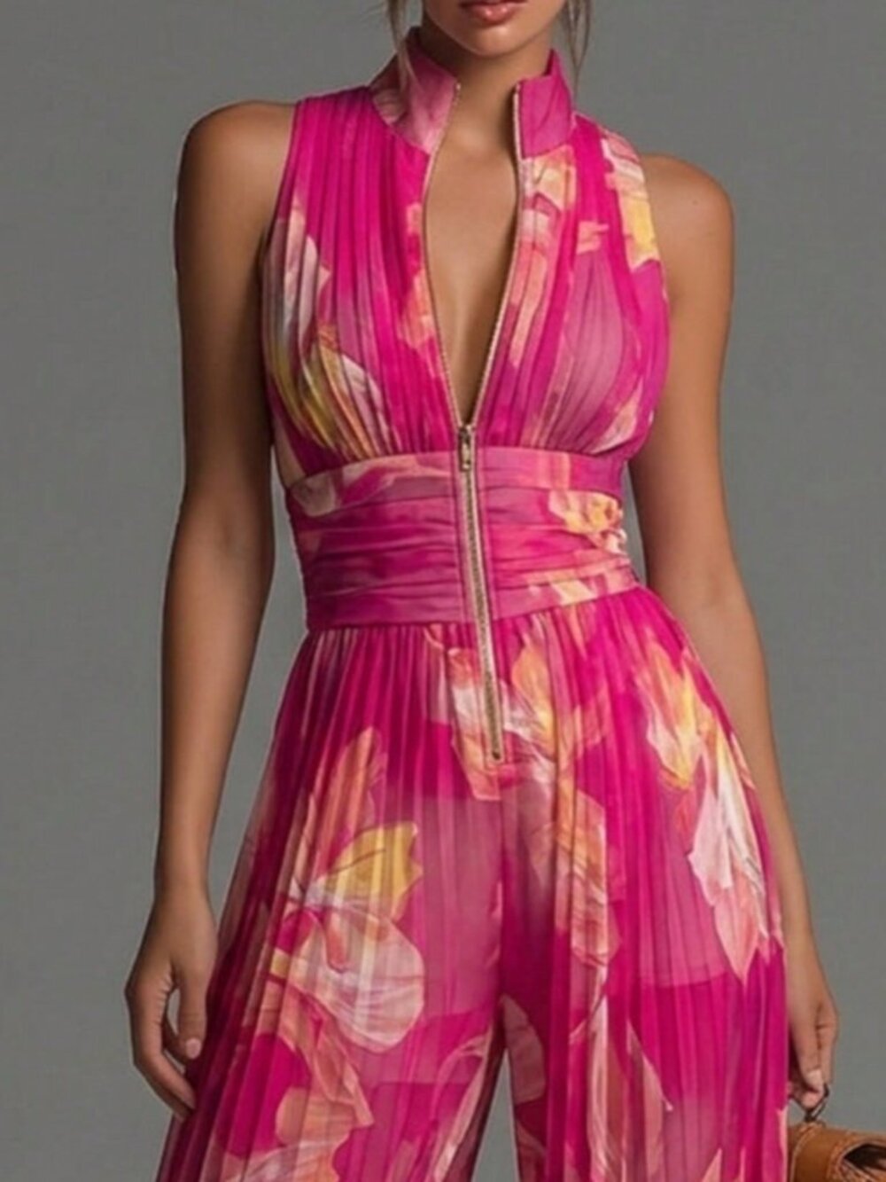 Multicolor Elegant Women's Sleeveless Palazzo Floral Print Jumpsuit - Picture 4 of 4